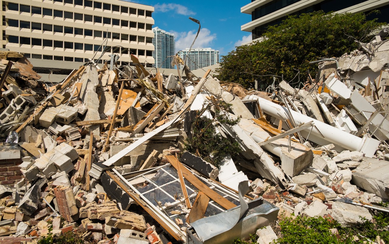 Construction And Demolition Waste Close Up Of A Demolished Building At Construction Site WOIMA Corporation 